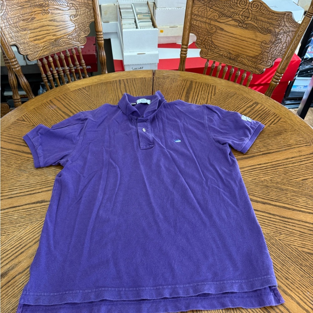 Southern Tide Purple Polo Shirt Classic Casual Style with K-State Logo